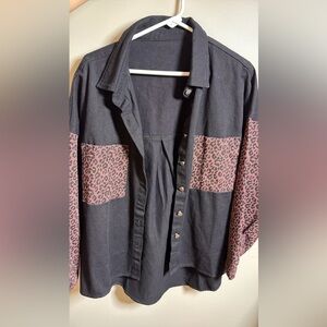 Medium Black Jacket with Leopard Print Pockets